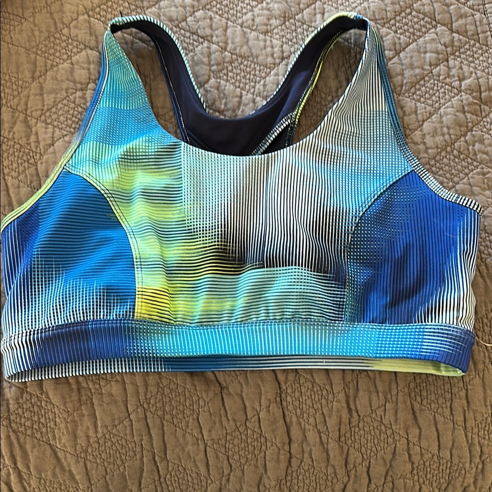 Like New TexGear Women's Blue and Yellow Sports Bra, Pads are missing Sz. XL